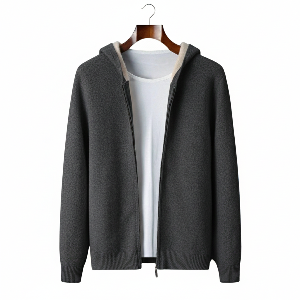Two-Tone 100% Cashmere Zipper Hoodie