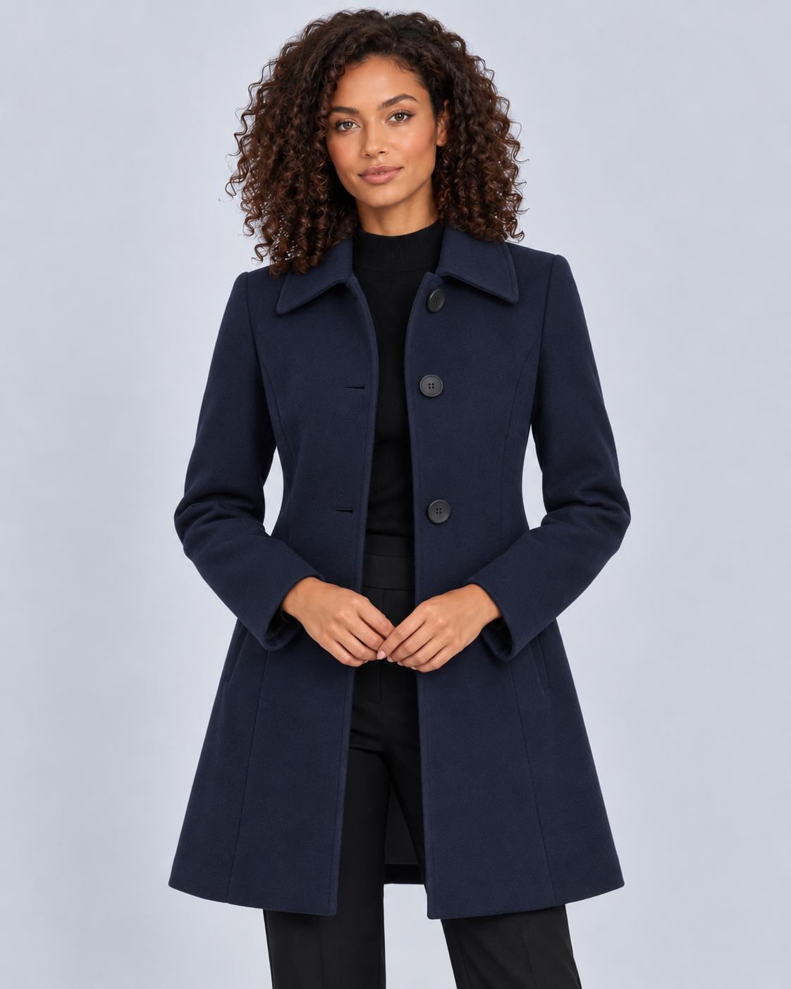 Women's Wool Fit-and-Flare Coat | Notch Lapel Mid-Length Coat