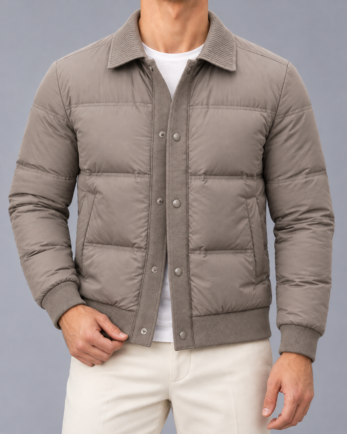 Men's Quilted Puffer Jacket with Corduroy Collar