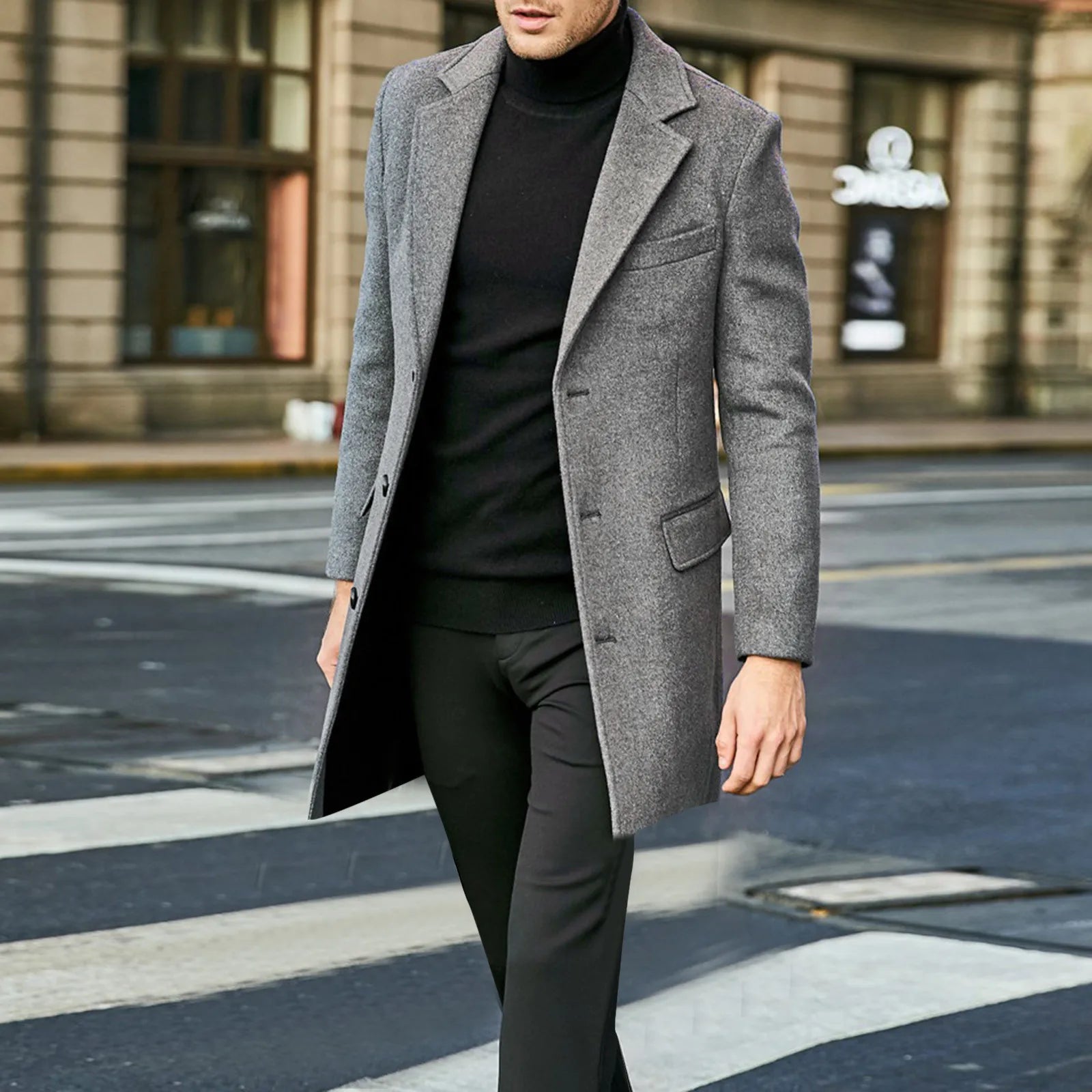 Men's Long Coat Single-Breasted Overcoat