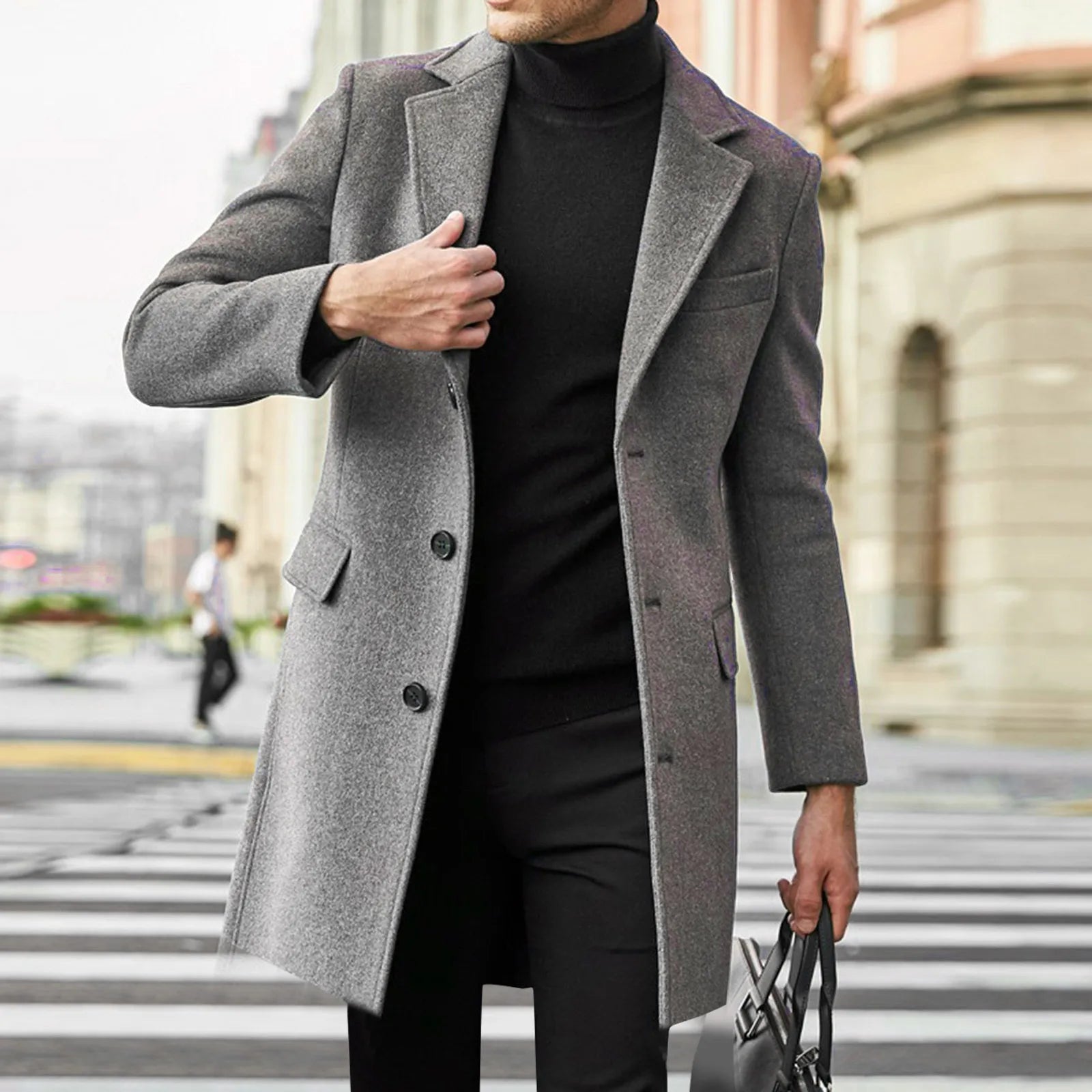 Men's Long Coat Single-Breasted Overcoat