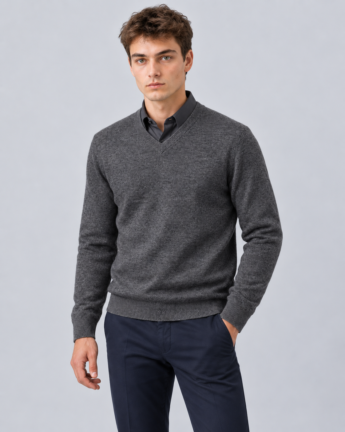 Men's V-Neck Knitted Jumper | Long Sleeves with Relaxed Fit Sweater