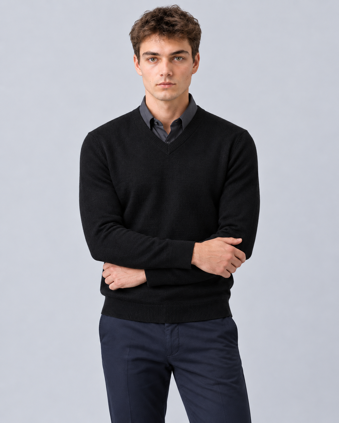 Men's V-Neck Knitted Jumper | Long Sleeves with Relaxed Fit Sweater