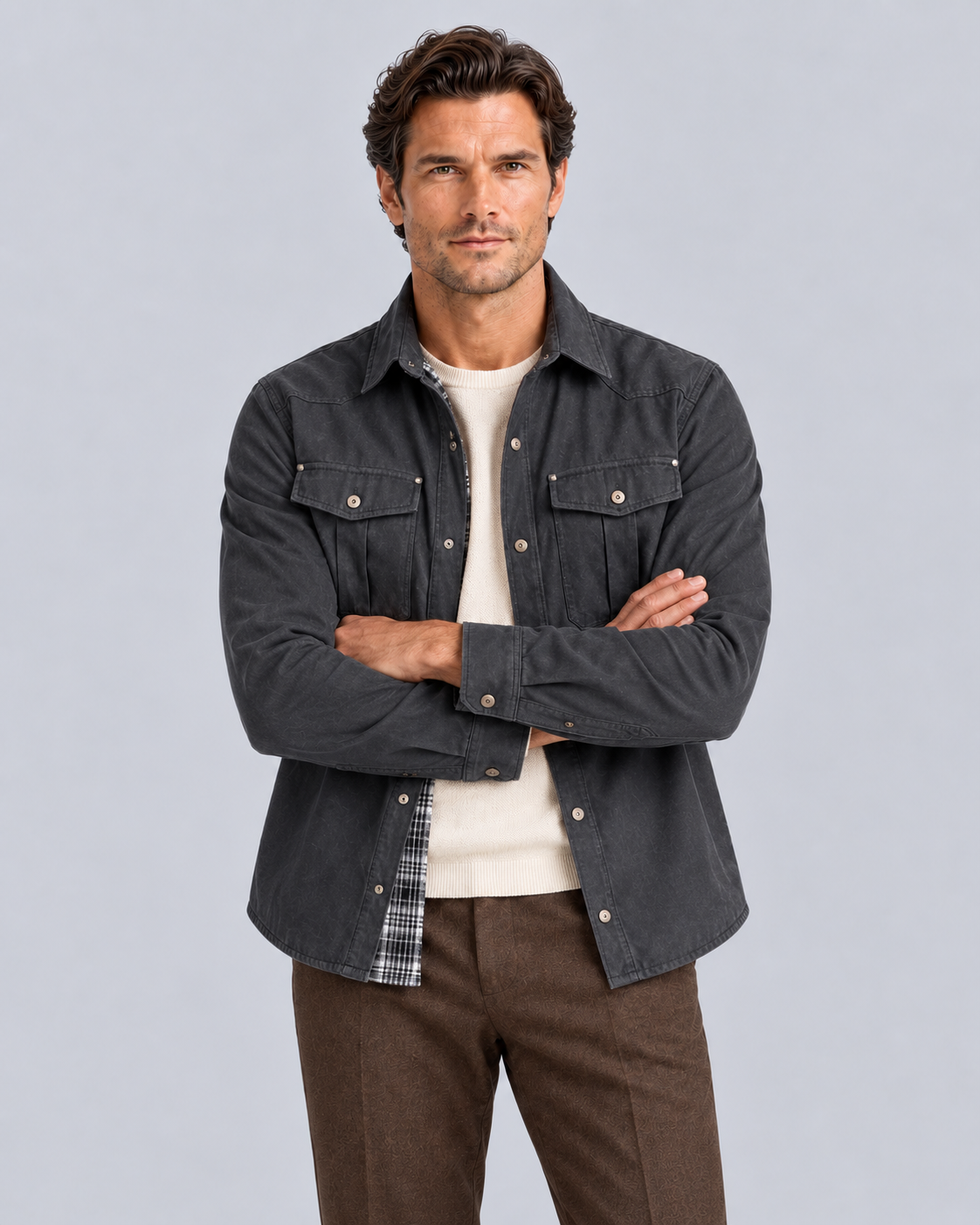 Men's Overshirt Jacket | Versatile Layering with Plaid-Lined Shirt