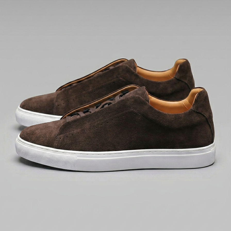 Men's Brown Suede Low-Top Trainers | Lace-Up Sneakers with White Rubber Sole