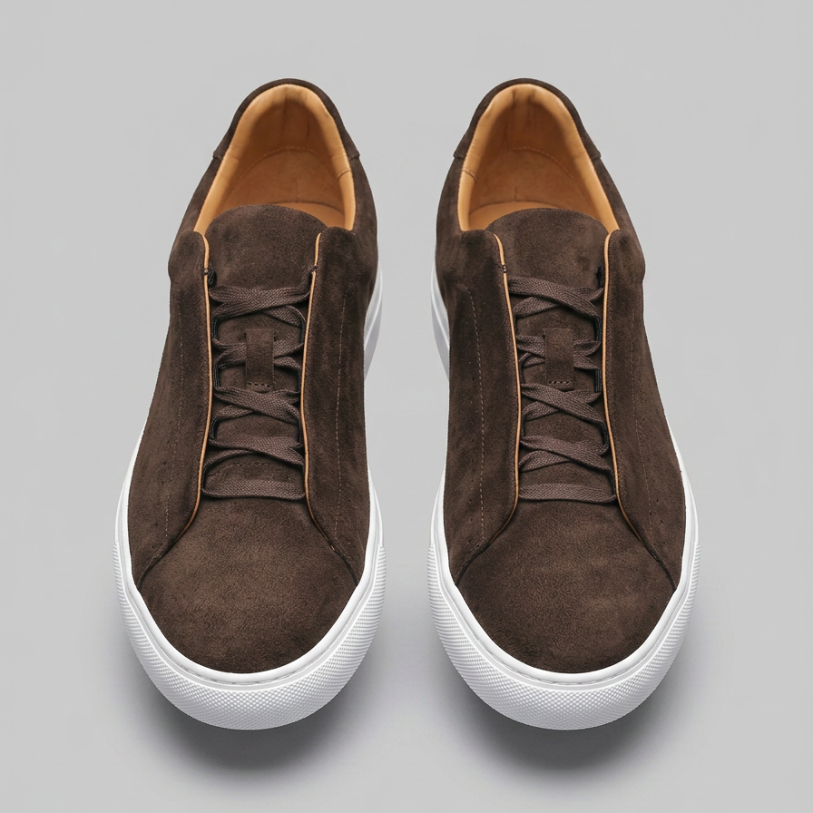 Men's Brown Suede Low-Top Trainers | Lace-Up Sneakers with White Rubber Sole