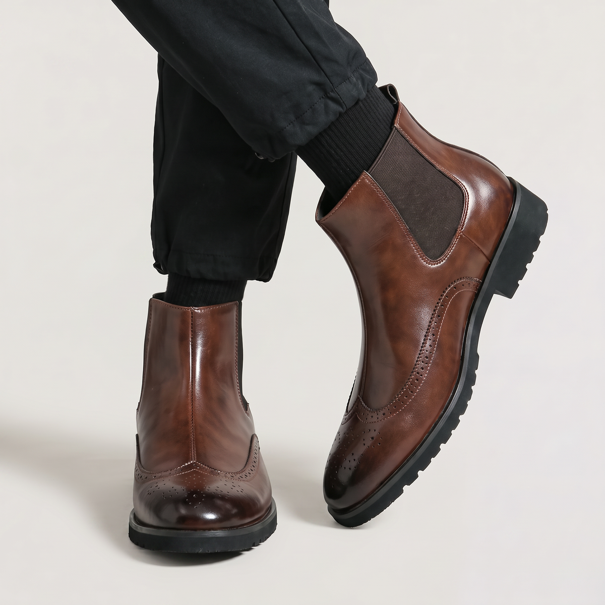 Men's Brogue Chelsea Boots with Slip-On Design