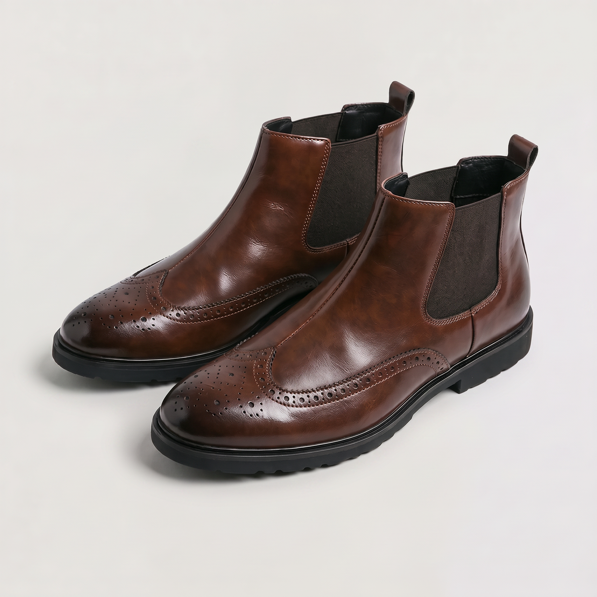 Men's Brogue Chelsea Boots with Slip-On Design