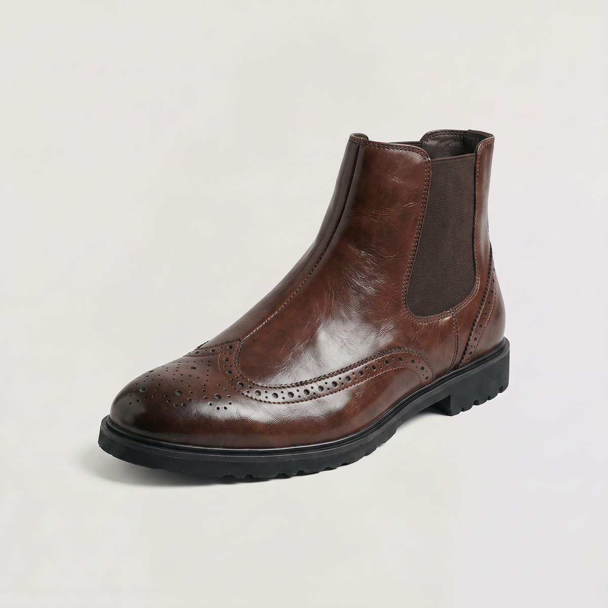 Men's Brogue Chelsea Boots with Slip-On Design