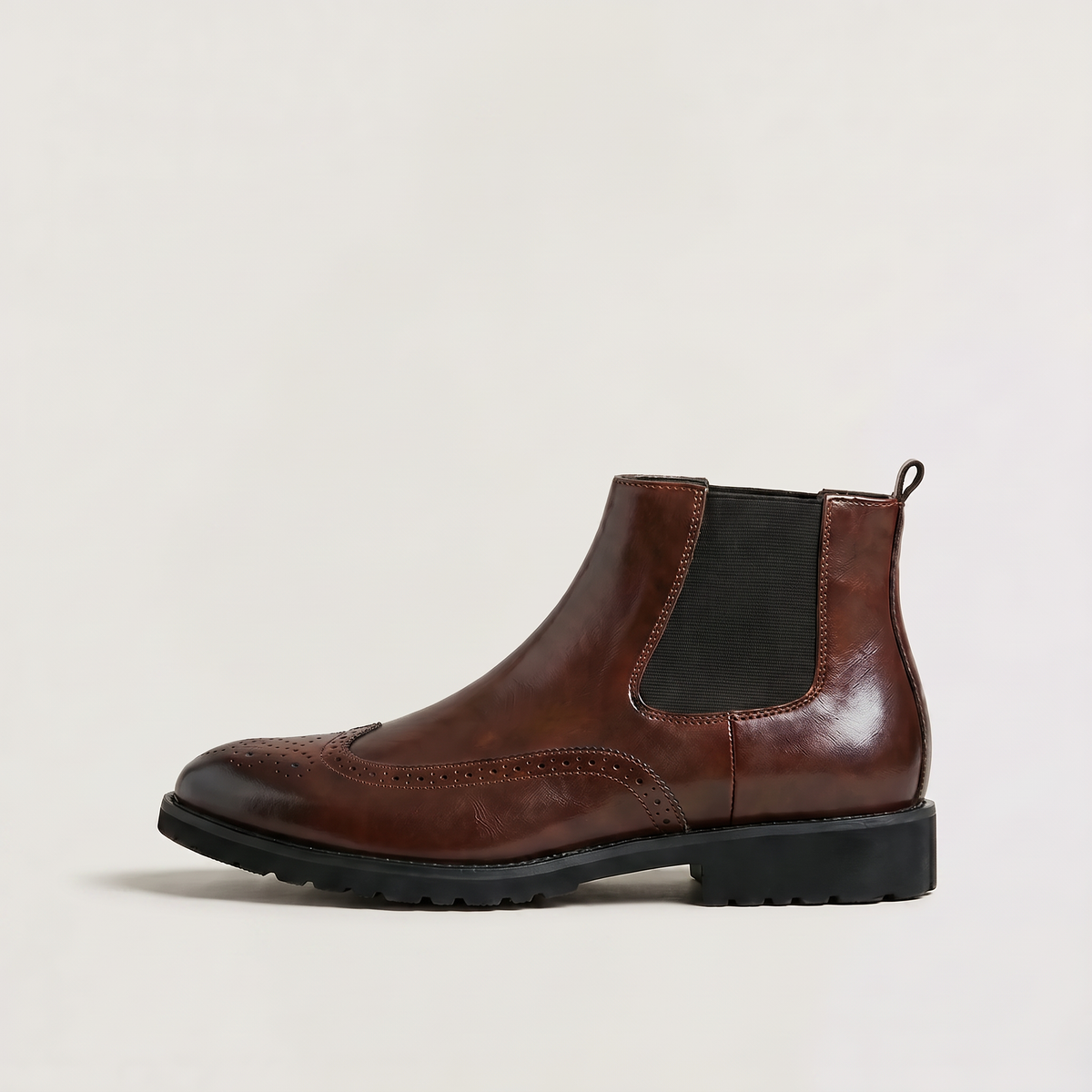 Men's Brogue Chelsea Boots with Slip-On Design