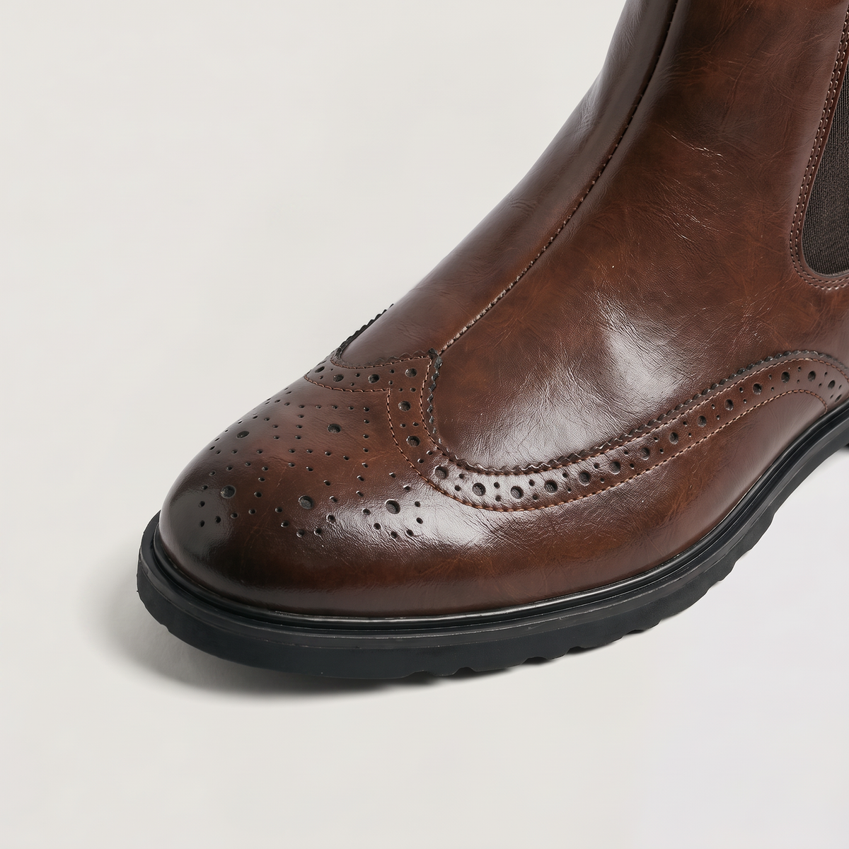 Men's Brogue Chelsea Boots with Slip-On Design
