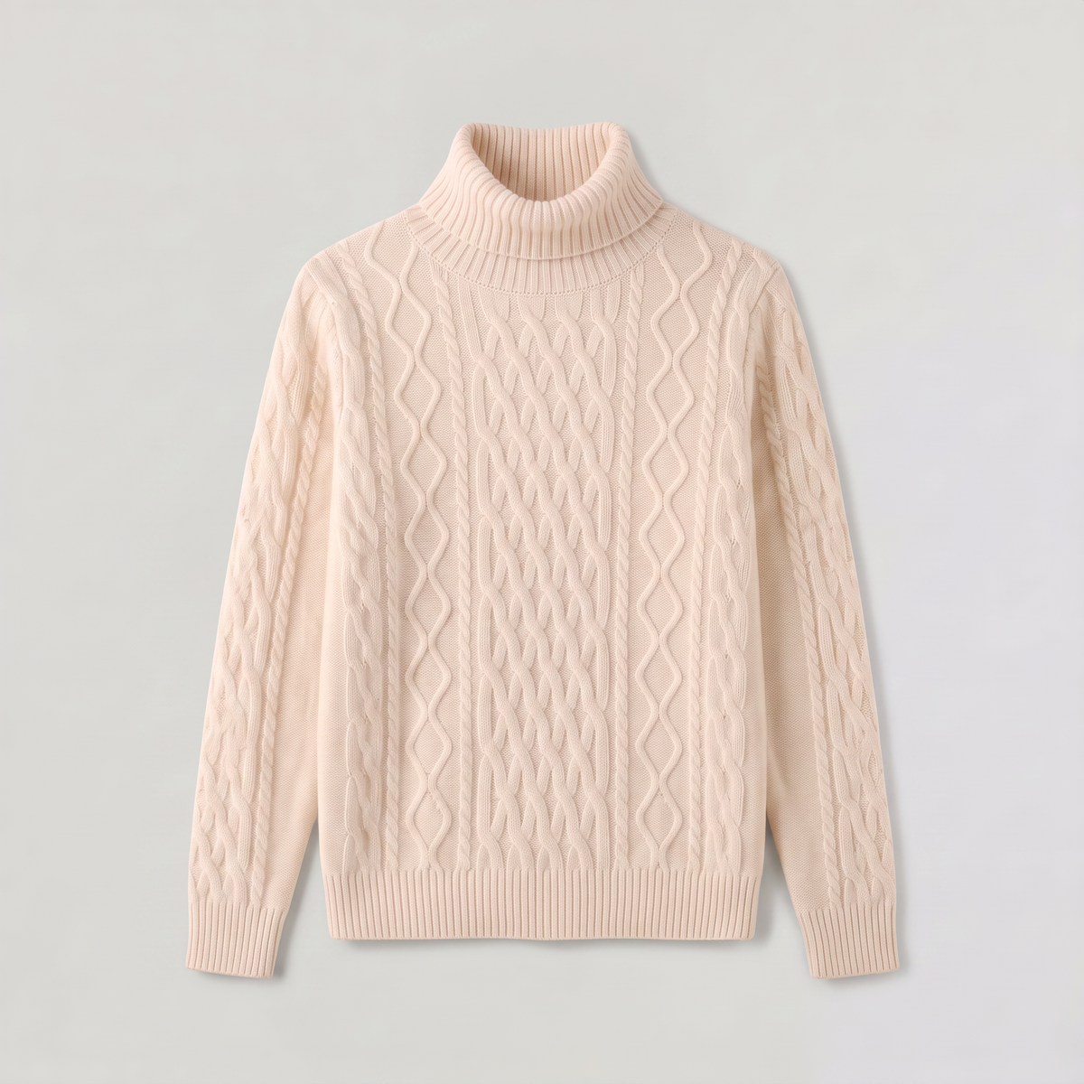 Men's Wool Cable Knit Roll Neck Jumper