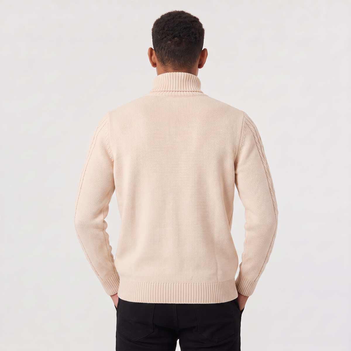 Men's Wool Cable Knit Roll Neck Jumper