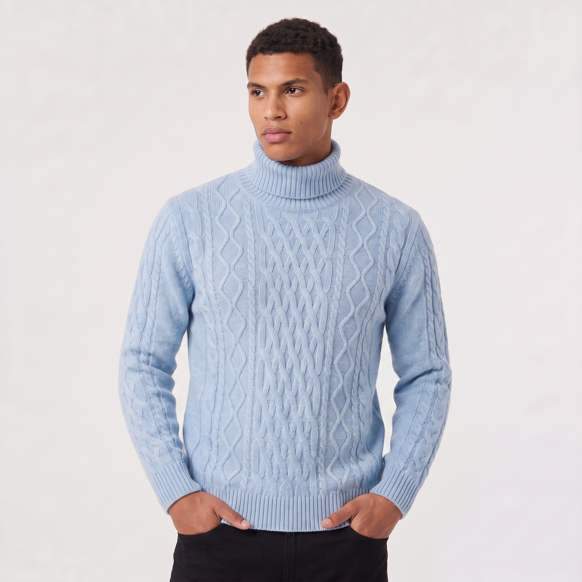 Men's Wool Cable Knit Roll Neck Jumper