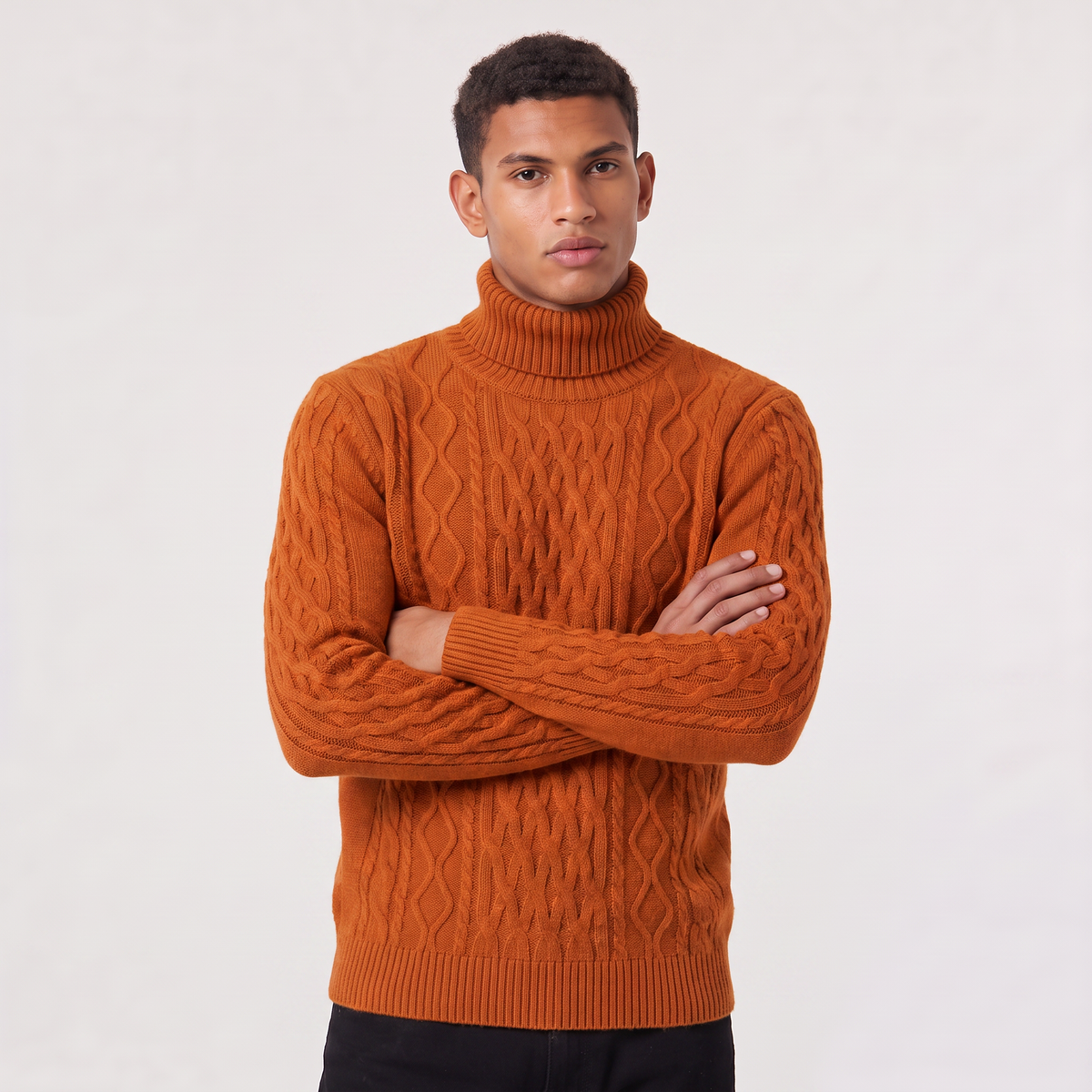 Men's Wool Cable Knit Roll Neck Jumper