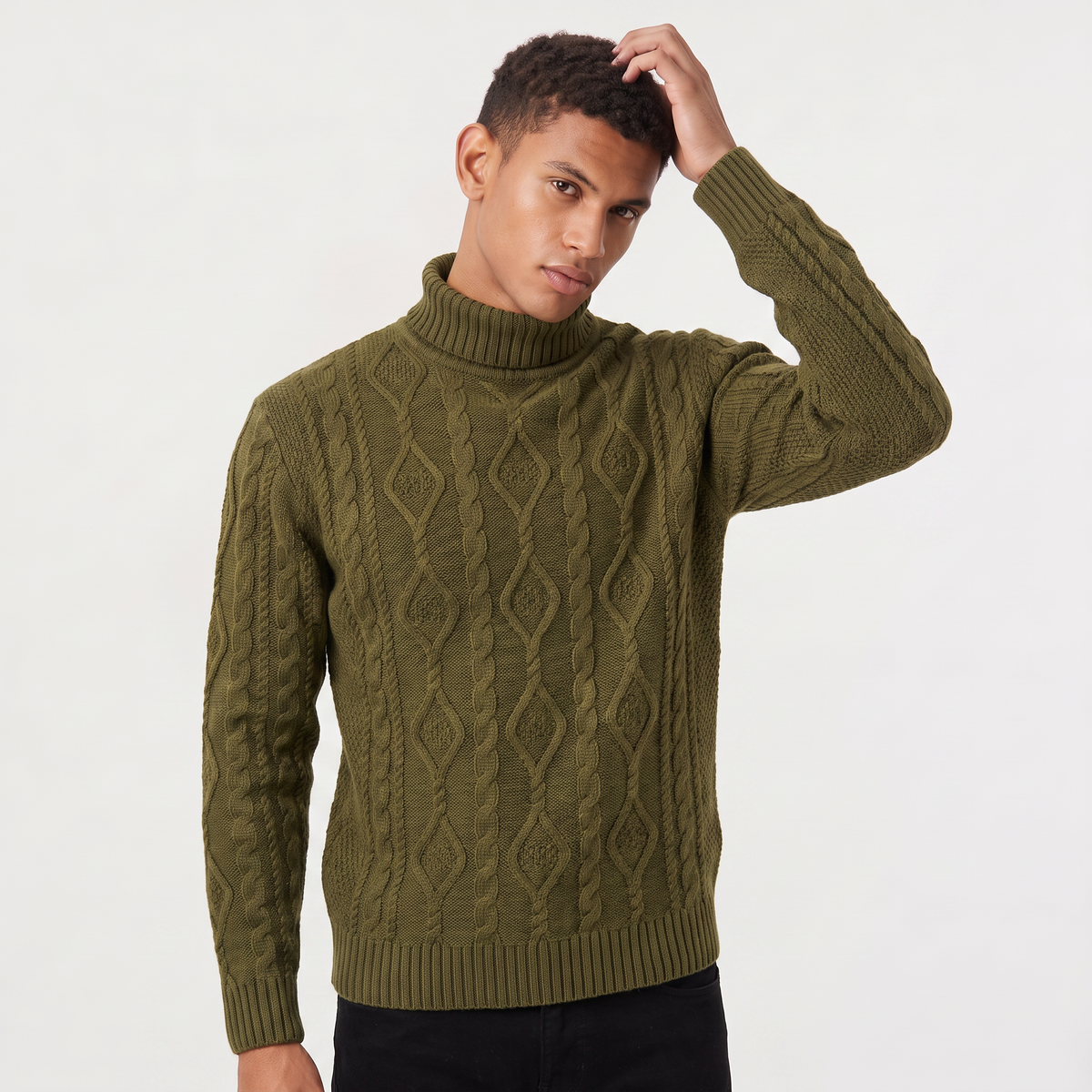 Men's Cable Knit Roll Neck Jumper