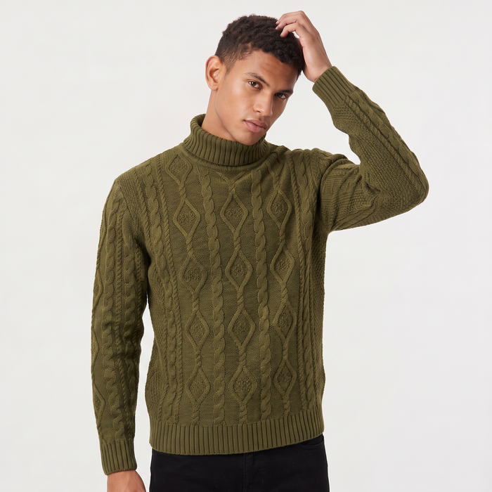 Men's Cable Knit Roll Neck Jumper