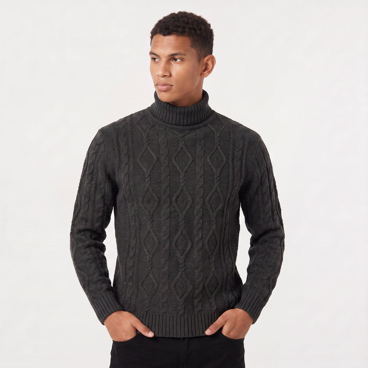 Men's Cable Knit Roll Neck Jumper