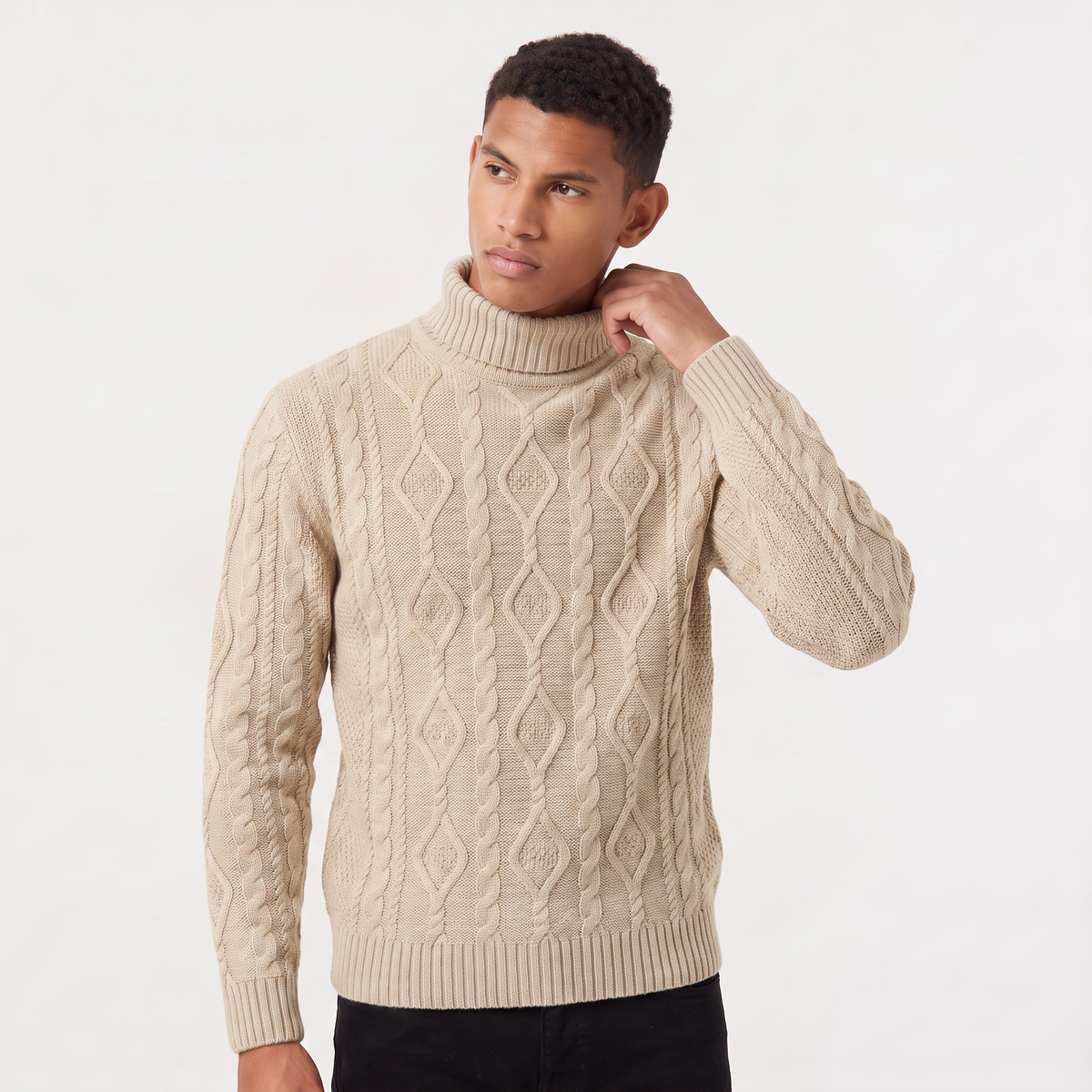 Men's Cable Knit Roll Neck Jumper