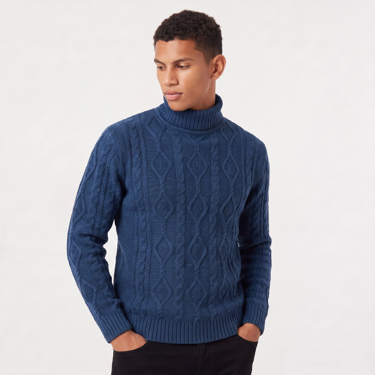 Men's Cable Knit Roll Neck Jumper