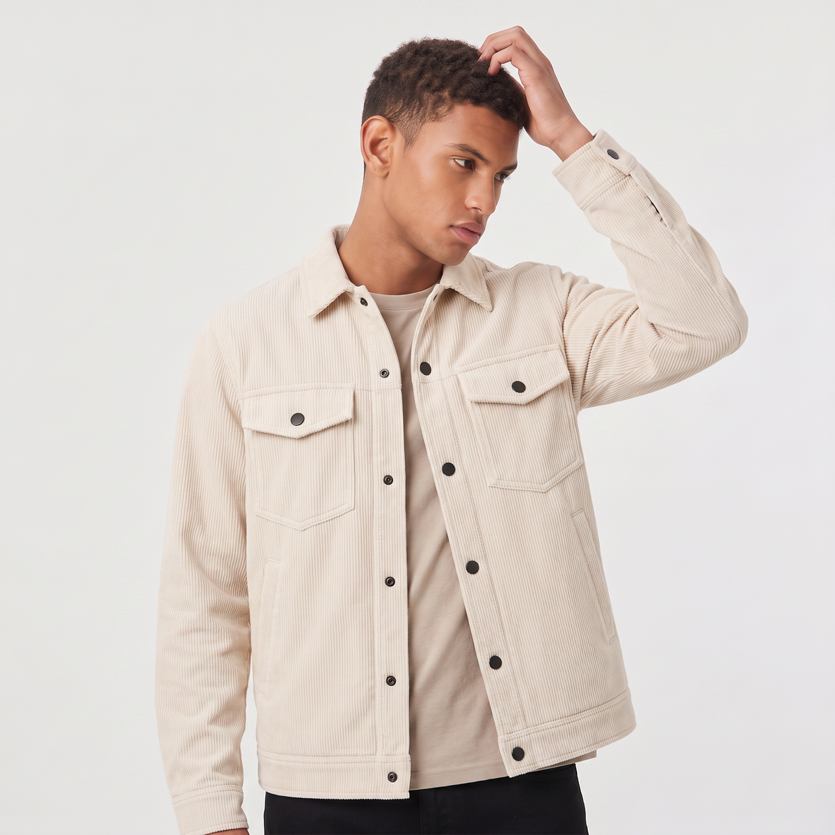 Men's Corduroy Overshirt with Button-Up Front