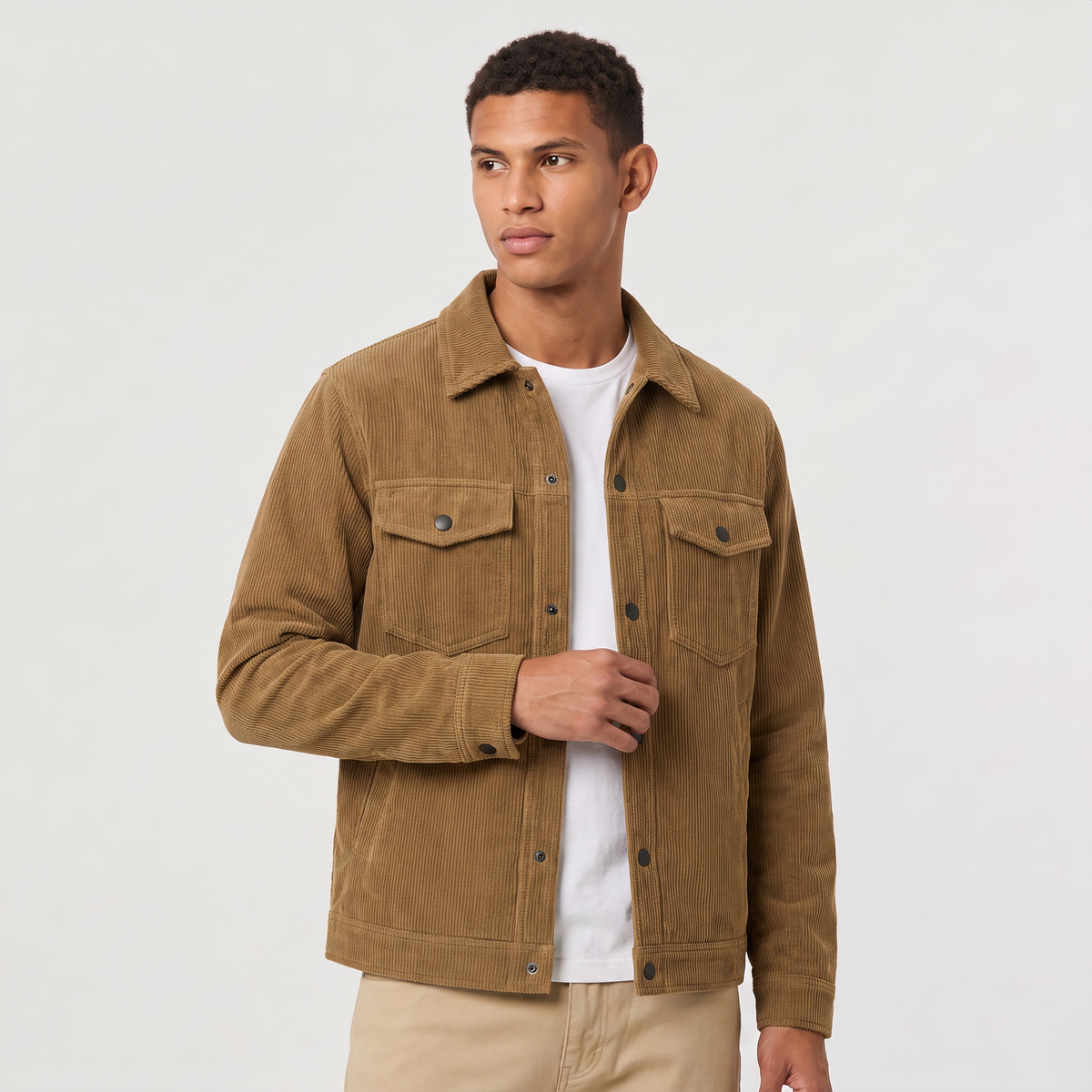Men's Corduroy Overshirt with Button-Up Front