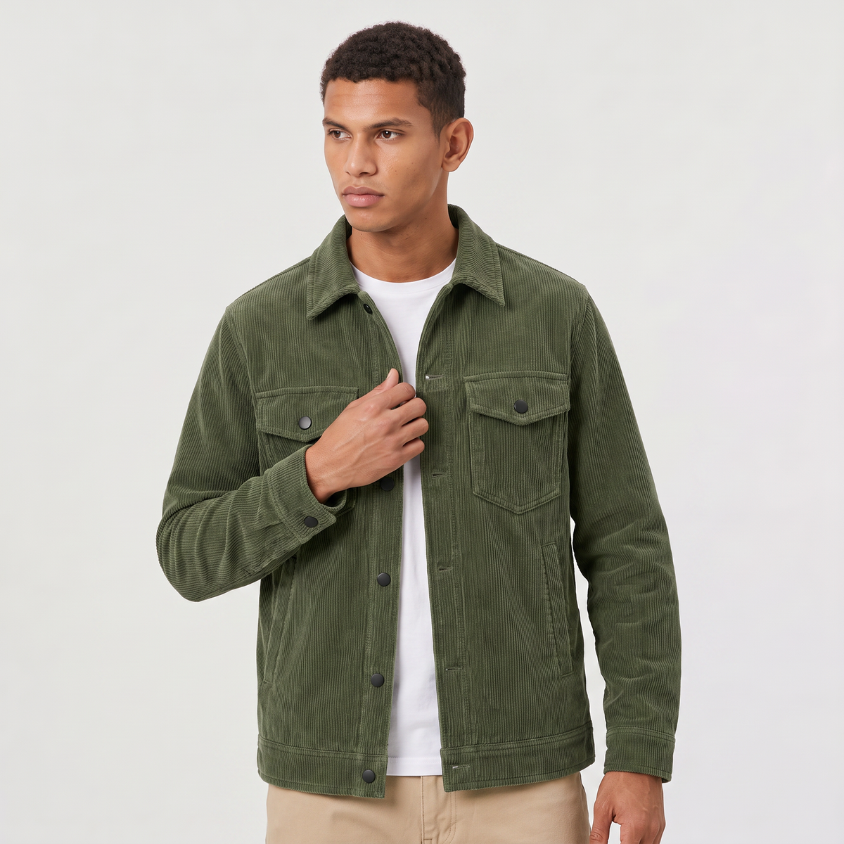 Men's Corduroy Overshirt with Button-Up Front