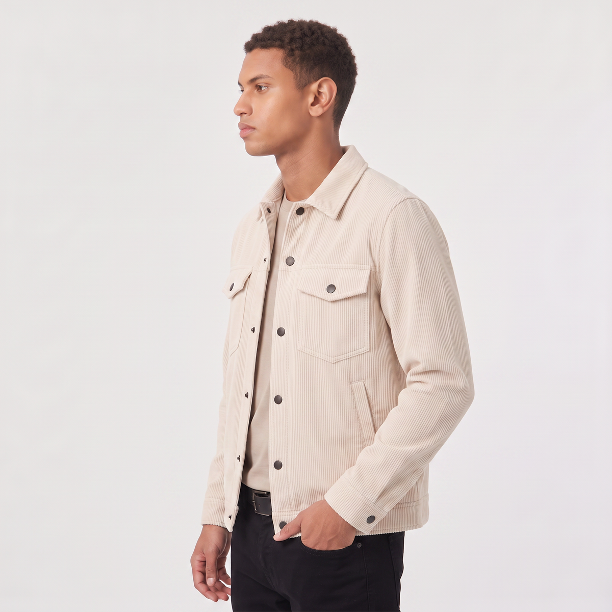 Men's Corduroy Overshirt with Button-Up Front