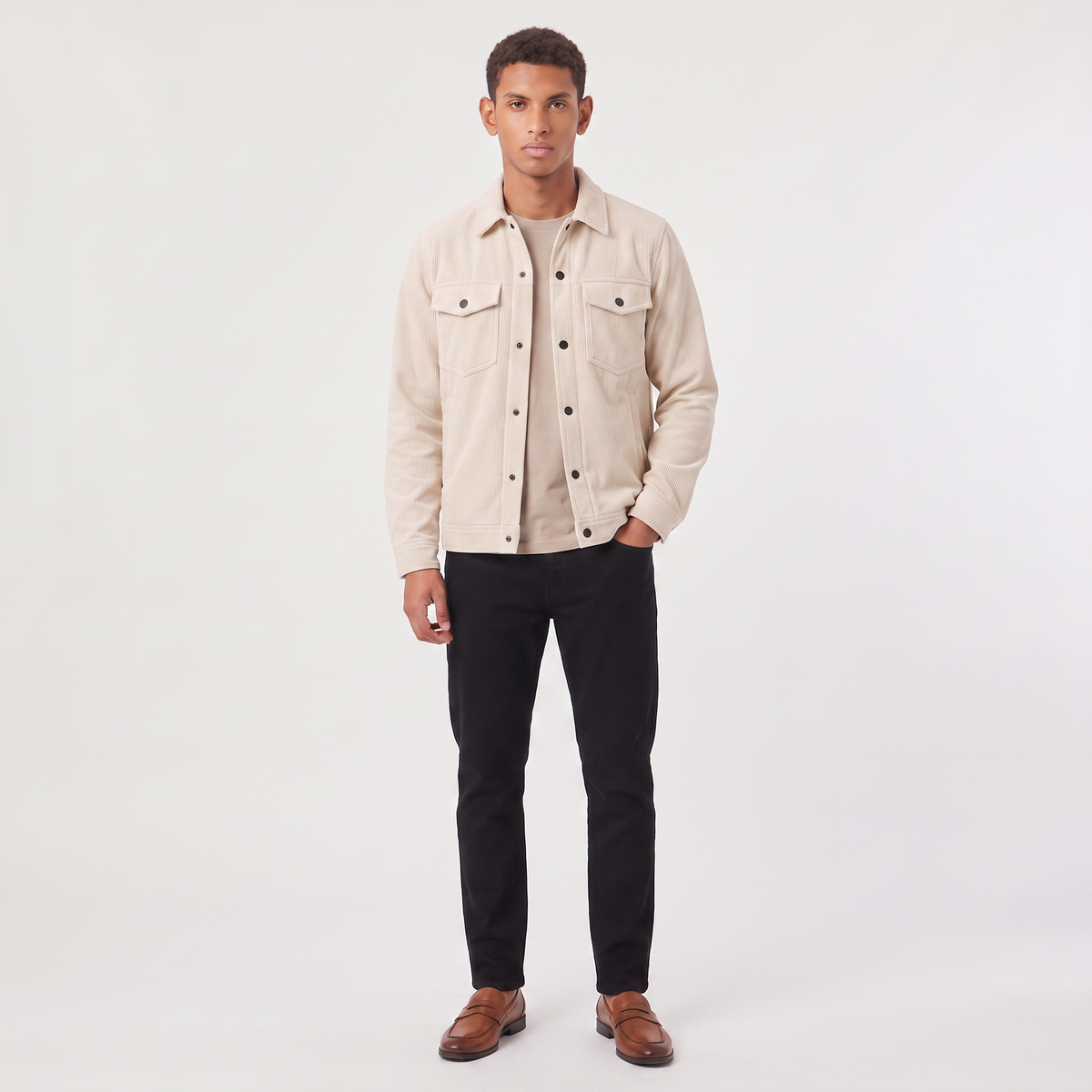 Men's Corduroy Overshirt with Button-Up Front
