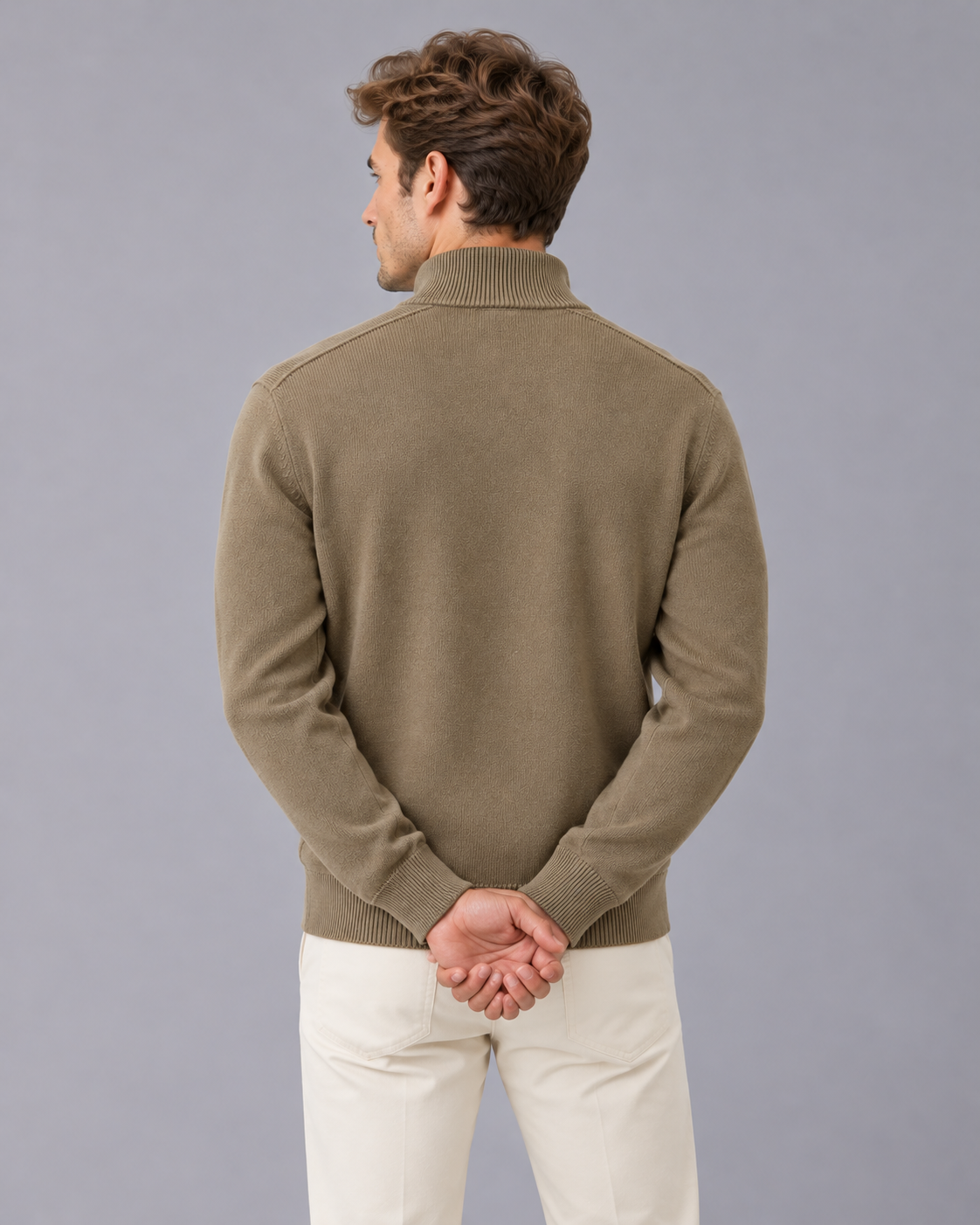 Men's 100% Merino Wool Quarter Zip Jumper with High Collar