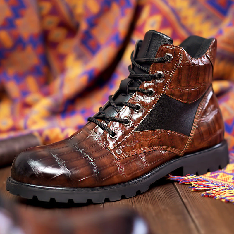 Men's Combat Alligator Embossed Ankle Boots