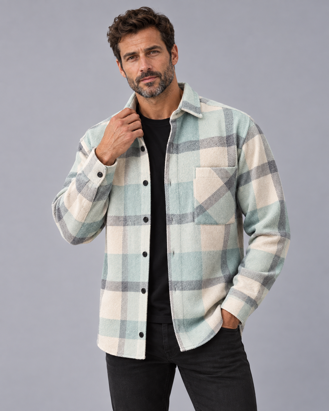 Men's Check Overshirt Jacket | Button-Through Shirt with Chest Pocket