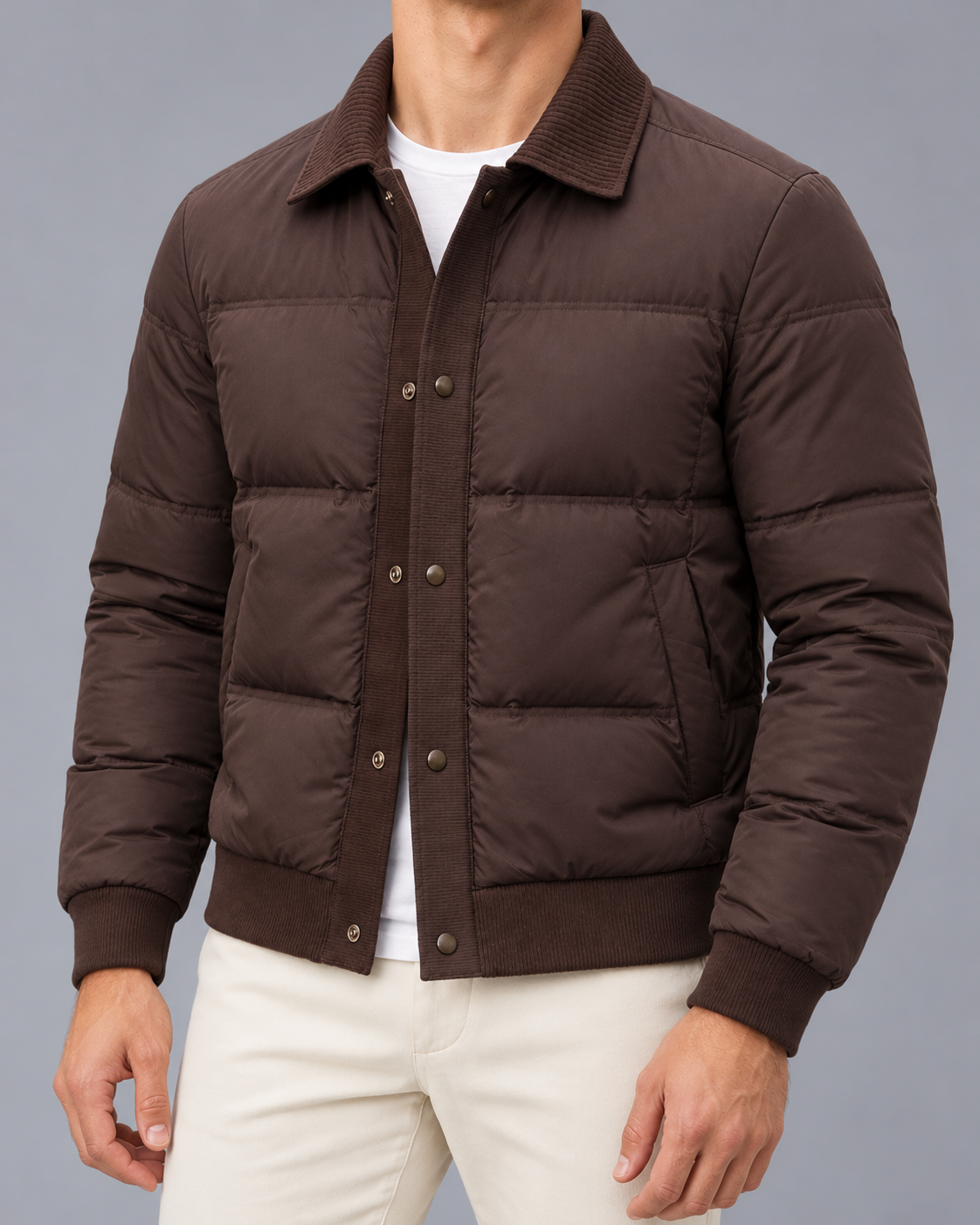 Men's Quilted Puffer Jacket with Corduroy Collar
