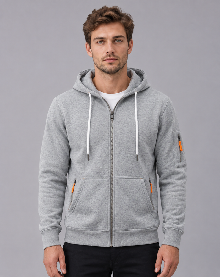 Men's 100% Cotton Zip Up Hoodie | Full Zip with Drawstring Hood