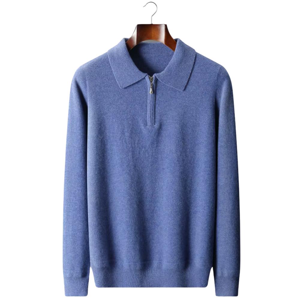Fine Knit Wool Half Zip Polo