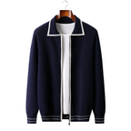 Two-Tone Wool Knit Polo Cardigan