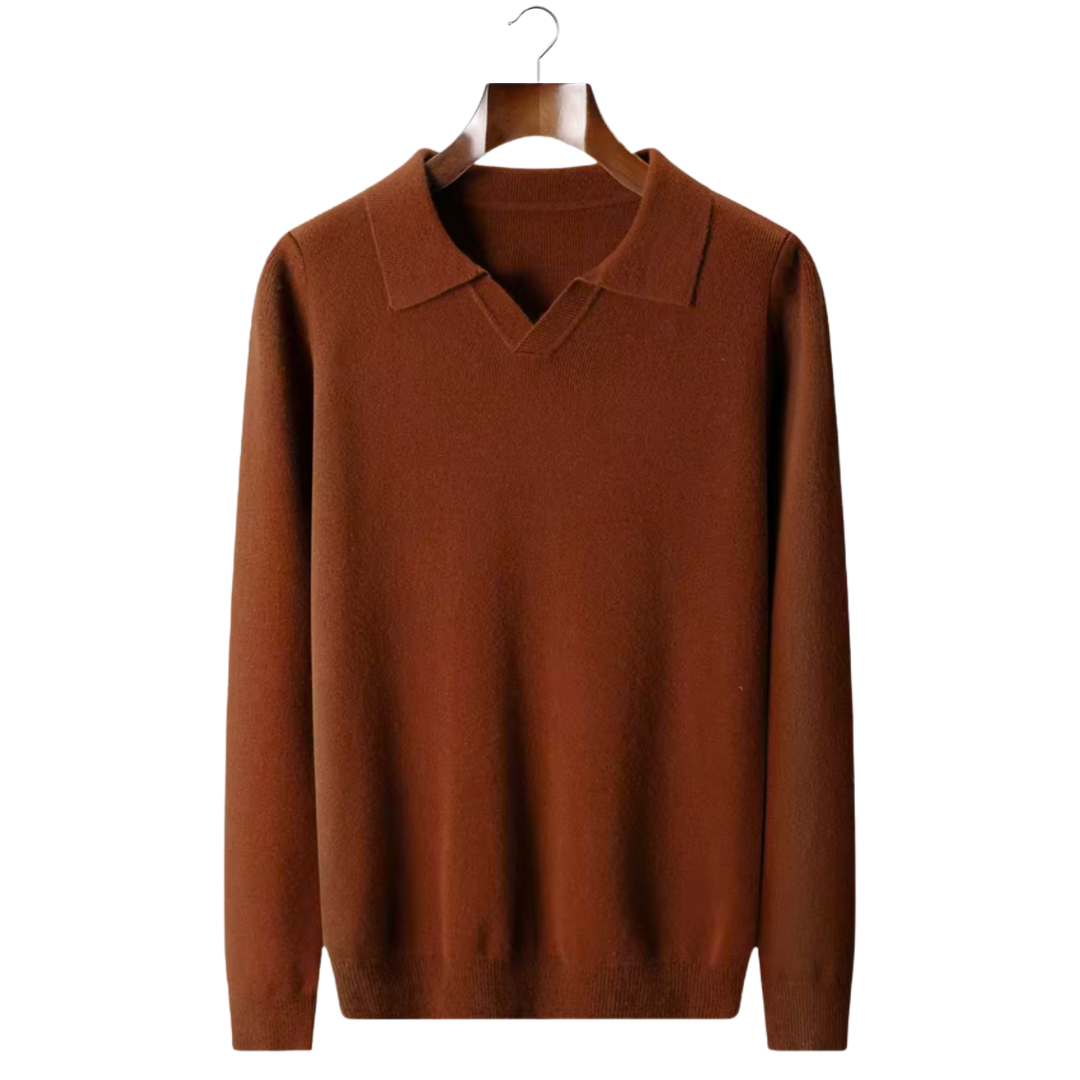Ribbed Wool Buttonless Polo