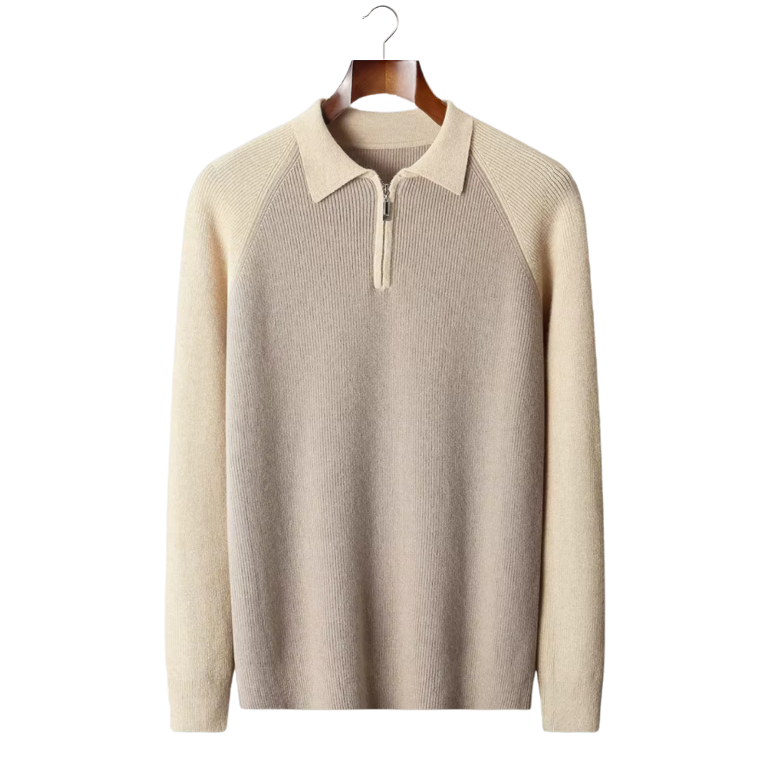Two-Tone Wool Zipper Sweater Polo
