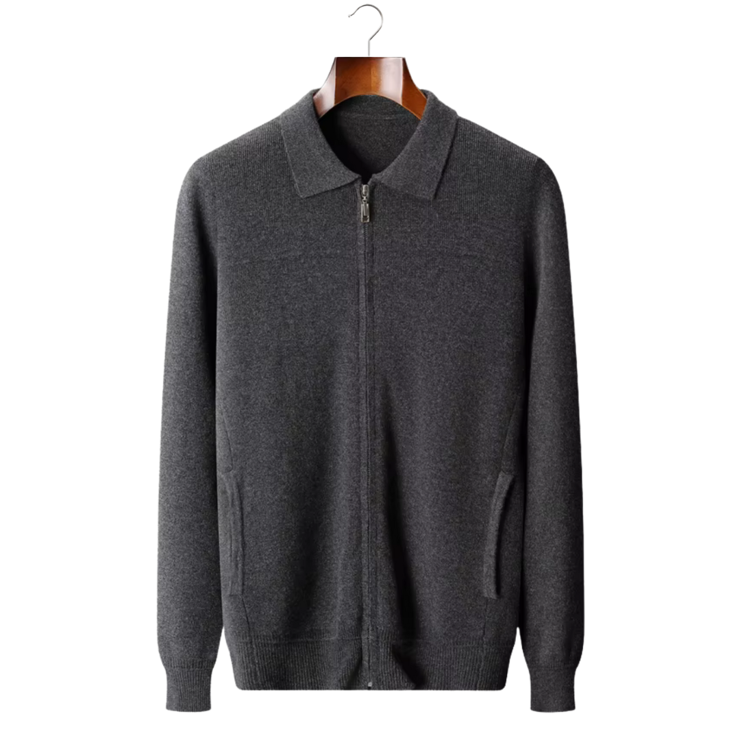 Ribbed Wool Polo Cardigan