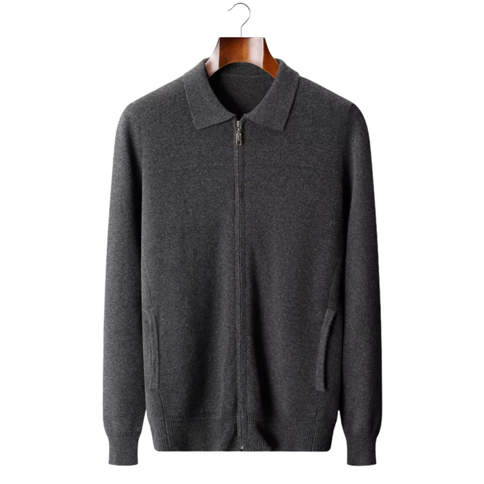 Ribbed Wool Polo Cardigan