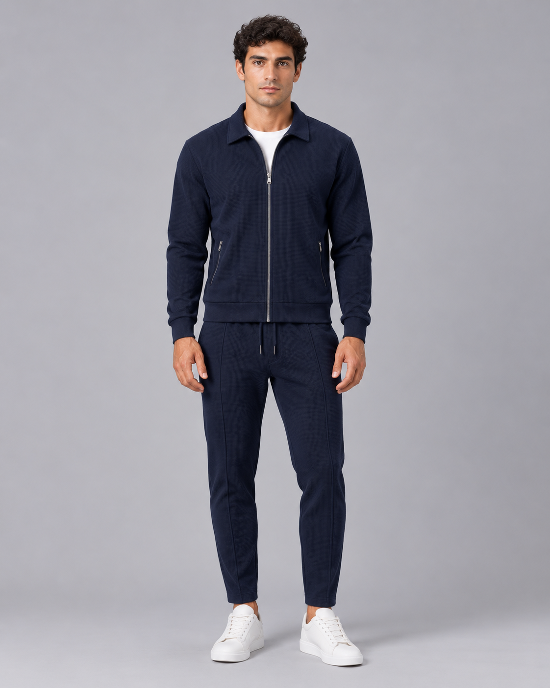 Men's Waffle Tracksuit Set - Zip Jacket & Pants