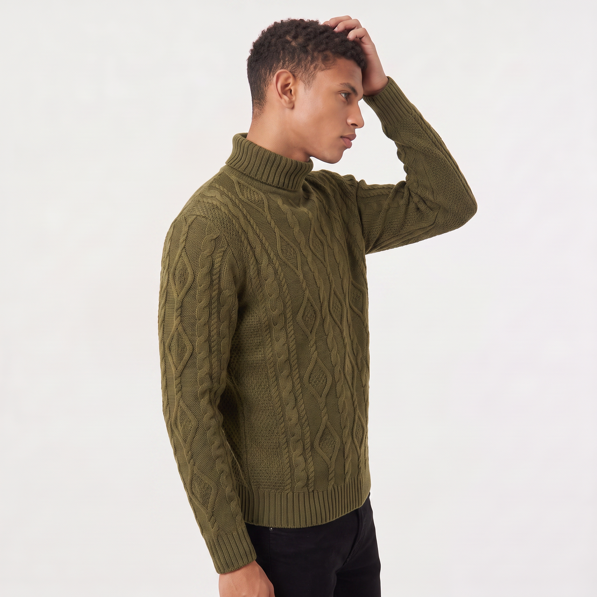 Men's Cable Knit Roll Neck Jumper