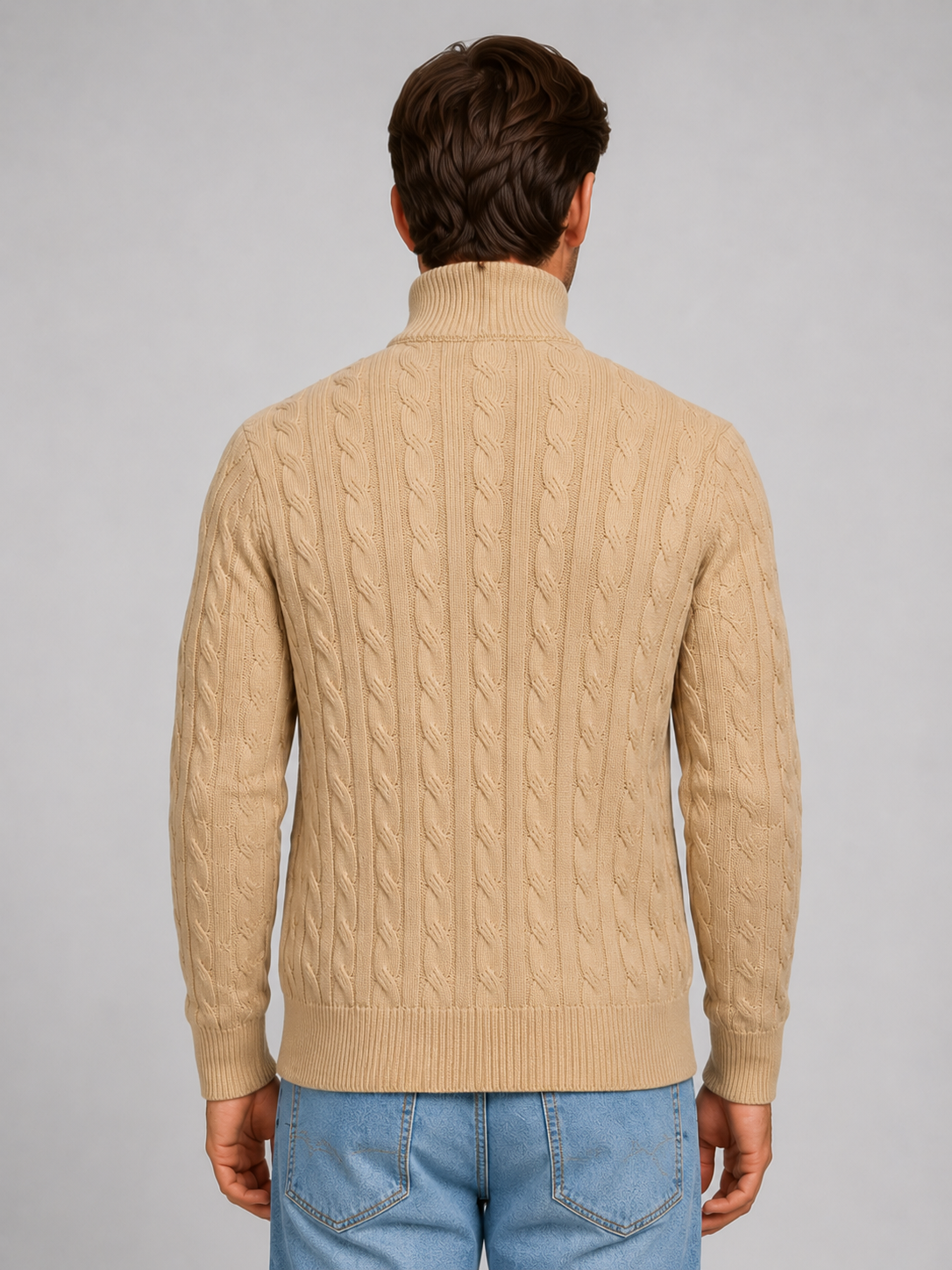 Men's Cable Knit Jumper with Quarter-Zip Collar