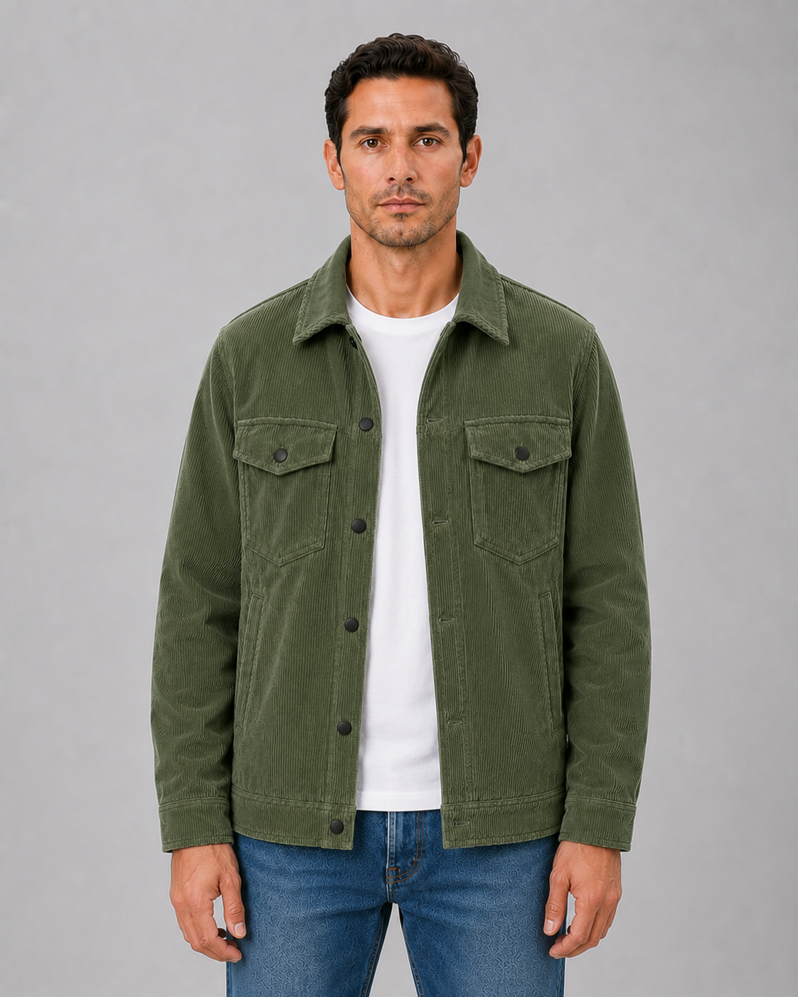 Men's Corduroy Overshirt with Button-Up Front