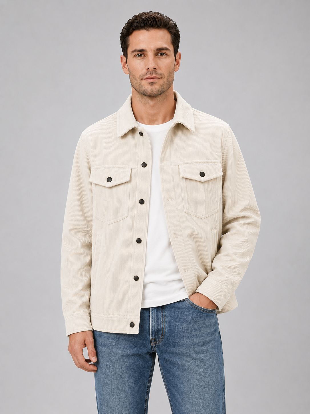 Men's Corduroy Button-Up Overshirt Jacket