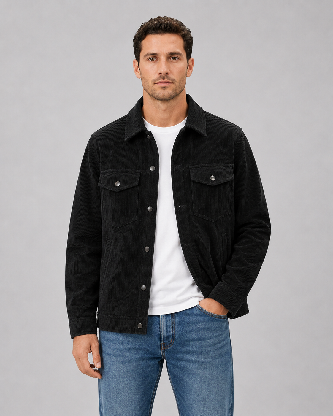 Men's Corduroy Overshirt with Button-Up Front