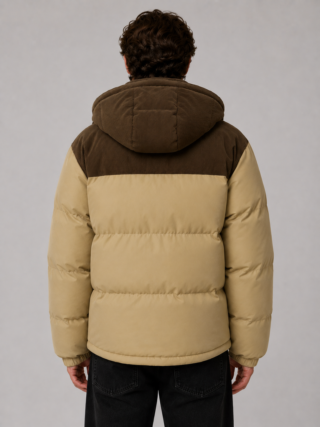 Men's Corduroy Puffer Jacket with Adjustable Hood