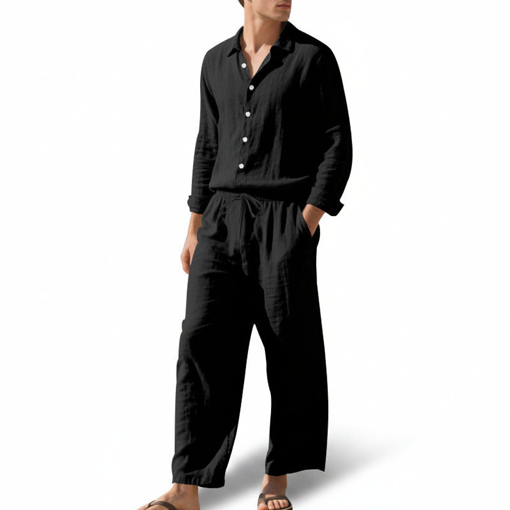 Men's Linen Blend Shirt & Trousers Set