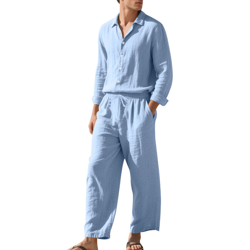 Men's Linen Blend Shirt & Trousers Set