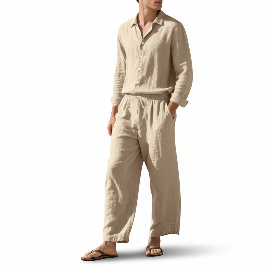 Men's Linen Blend Shirt & Trousers Set